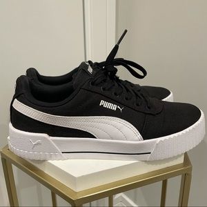 Puma Carina black and white fabric platform shoe